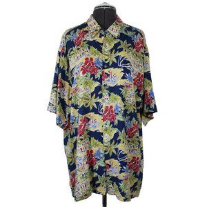Vintage Via Veneto men's floral button front Hawaiian short sleeve shirt‎